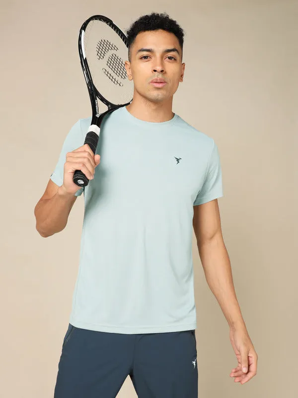 Friction Free Inner Lining Quick-Dry Fabric Men Solid Slim Fit Crew Neck T-shirt with TECHNO COOL 