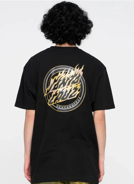 suitable for all genders Sleek Waistband Santa Cruz T-Shirt manica corta Holo Flamed Dot SCA-TEE-8795 black