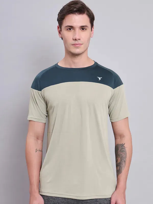 Boat neck style tall size Men Colorblock Slim Fit Crew Neck T-shirt with TECHNO COOL 