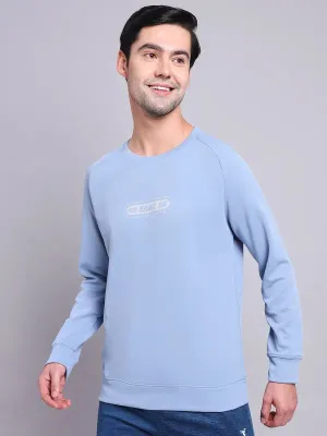 Men Printed Slim Fit Crew Neck Sweatshirt with ELASTO PLUS Weekend Relaxed brooch accents