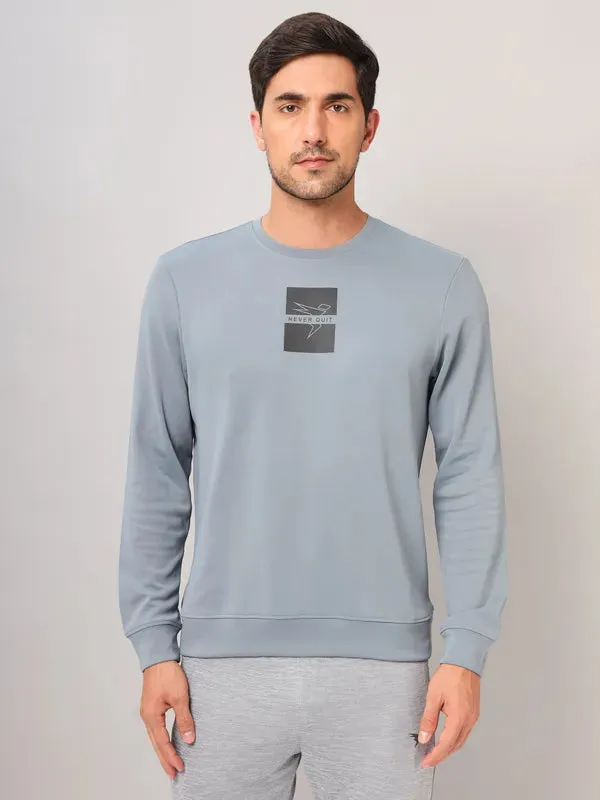 Men Printed Slim Fit Crew Neck Sweatshirt with ELASTO PLUS Shrink resistant City Casual