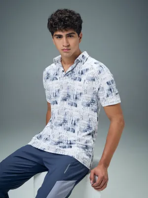 All-Season Wear Comfortable Stretch Men Printed Slim Fit Polo T-shirt with TECHNOCOOL 