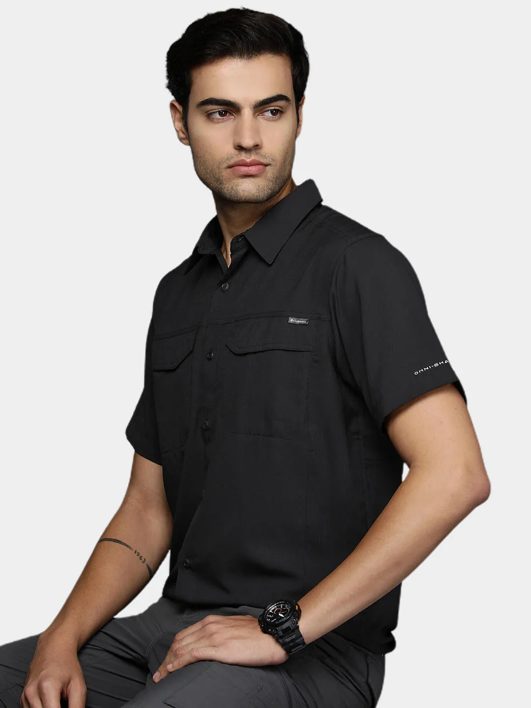 Columbia Men Black Silver Ridge Lite Short Sleeve Shirt (Sun Protection) Stylish Shoes