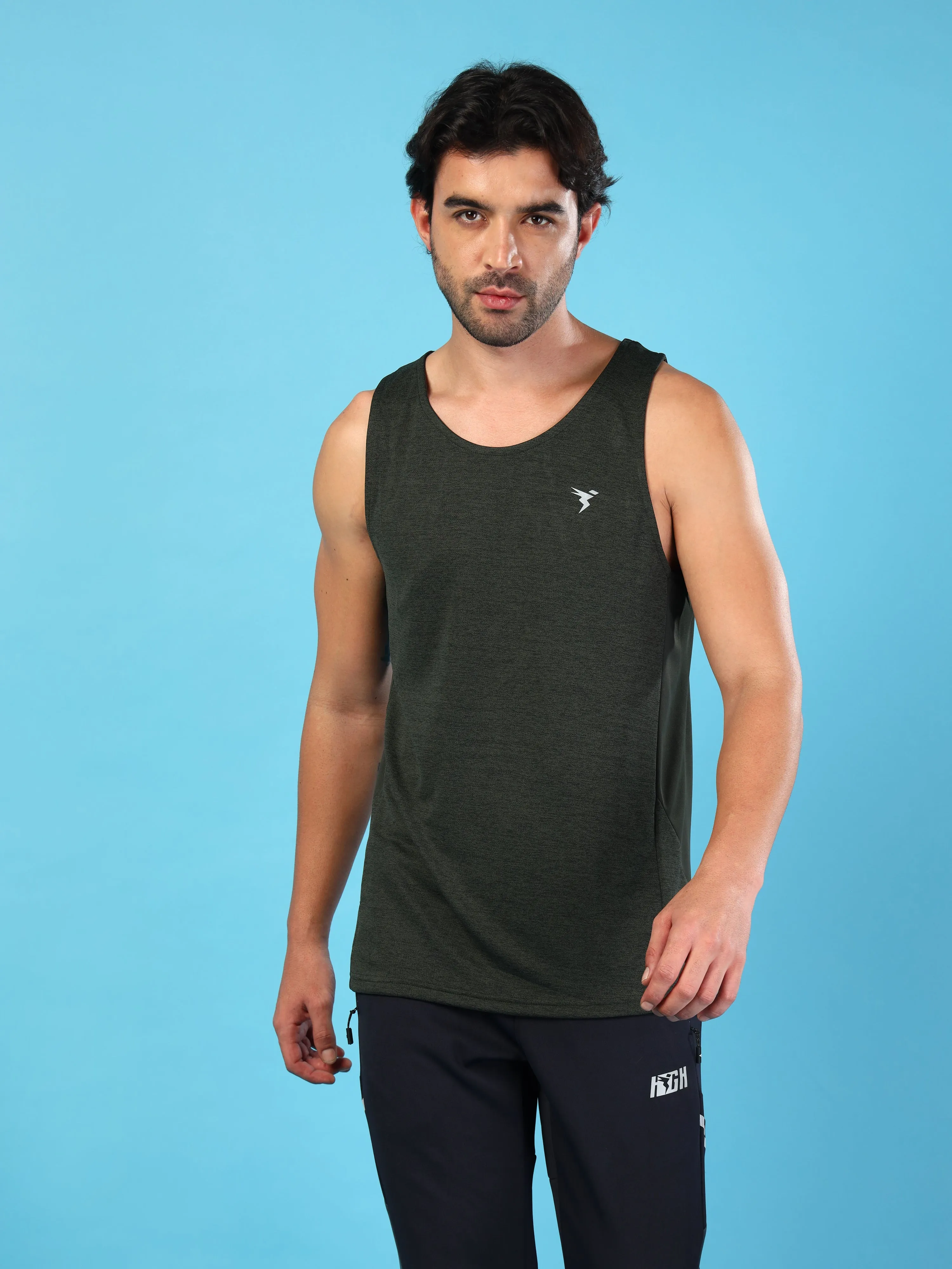 Men Melange Slim Fit Round Neck Sports Innerwear Vest with DOUBLE COOL Breathable fabric Anti Slip Grips