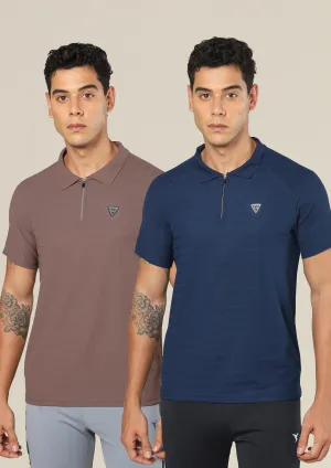 High-Quality Stitching Lightweight Wear Men Self Design Regular Fit Combo of 2 Polo T-shirt