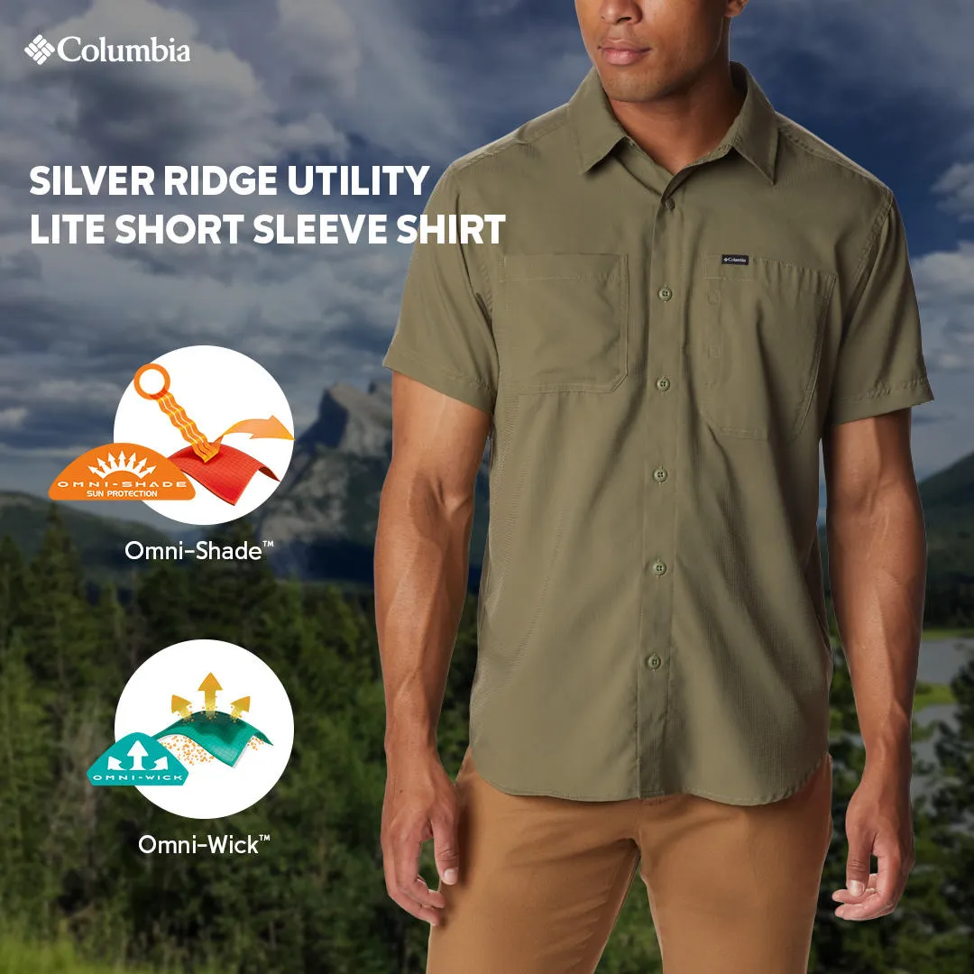 Columbia Men Green Silver Ridge Utility Lite Short Sleeve (Sun Protection) LowProfile Design Velvet Soul