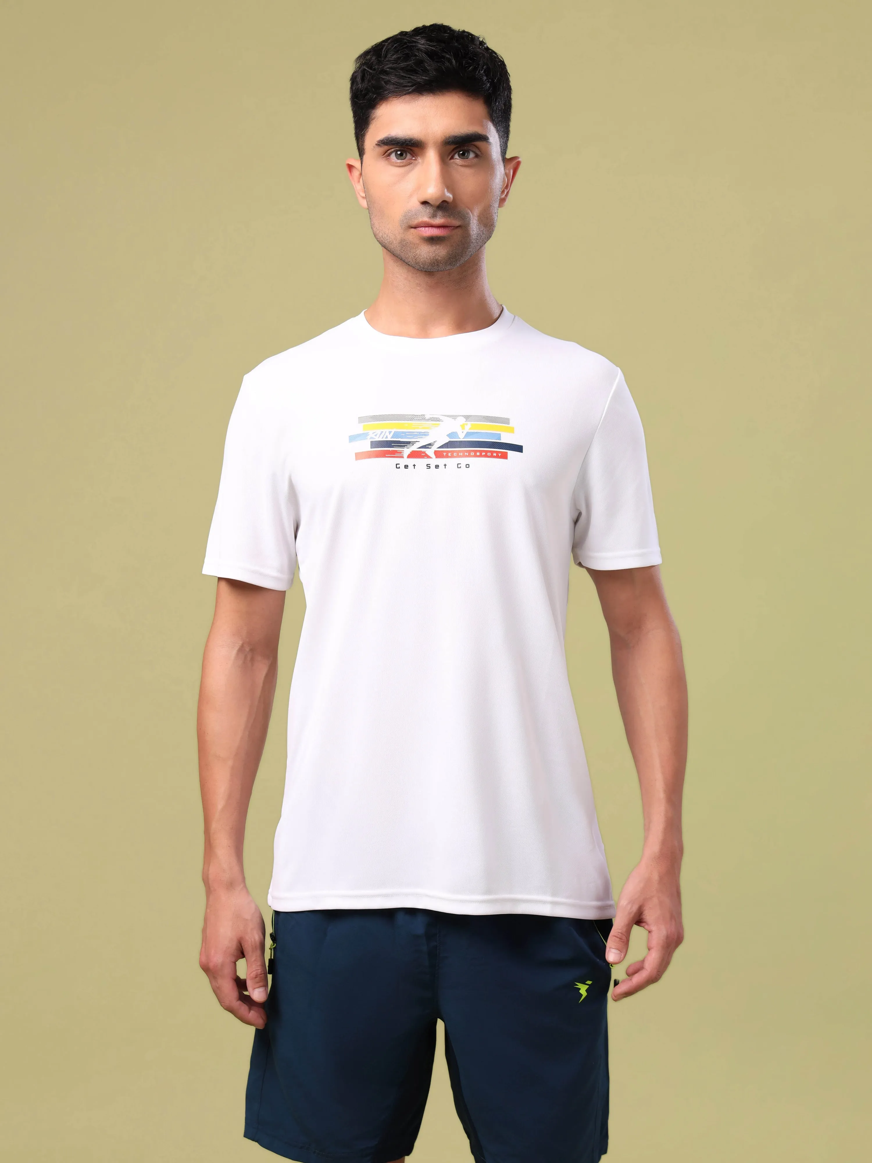 Men Printed Slim Fit Round Neck T-shirt with TECHNO COOL  Adjustable Fastenings