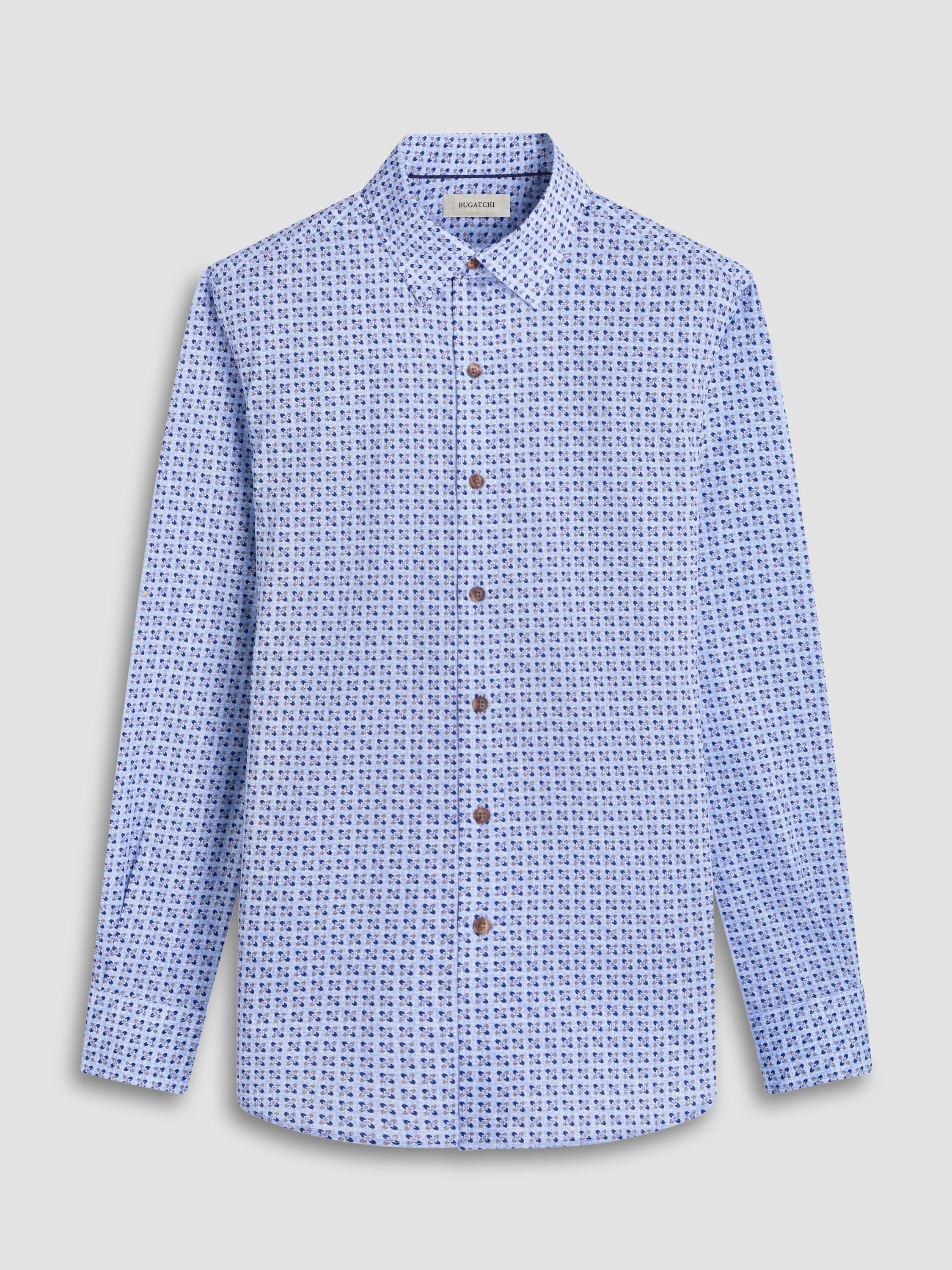 Bright Color Bugatchi Karl Comfort Stretch Long-Sleeve Shirt - Cobalt