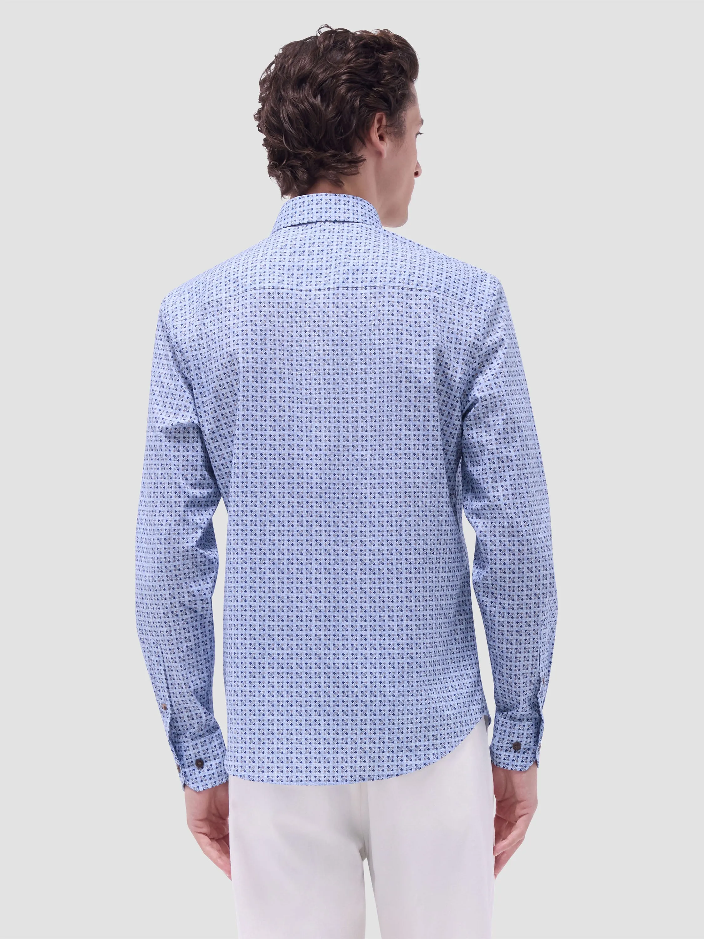 Bugatchi Karl Comfort Stretch Long-Sleeve Shirt - Cobalt Stretchable Waistband