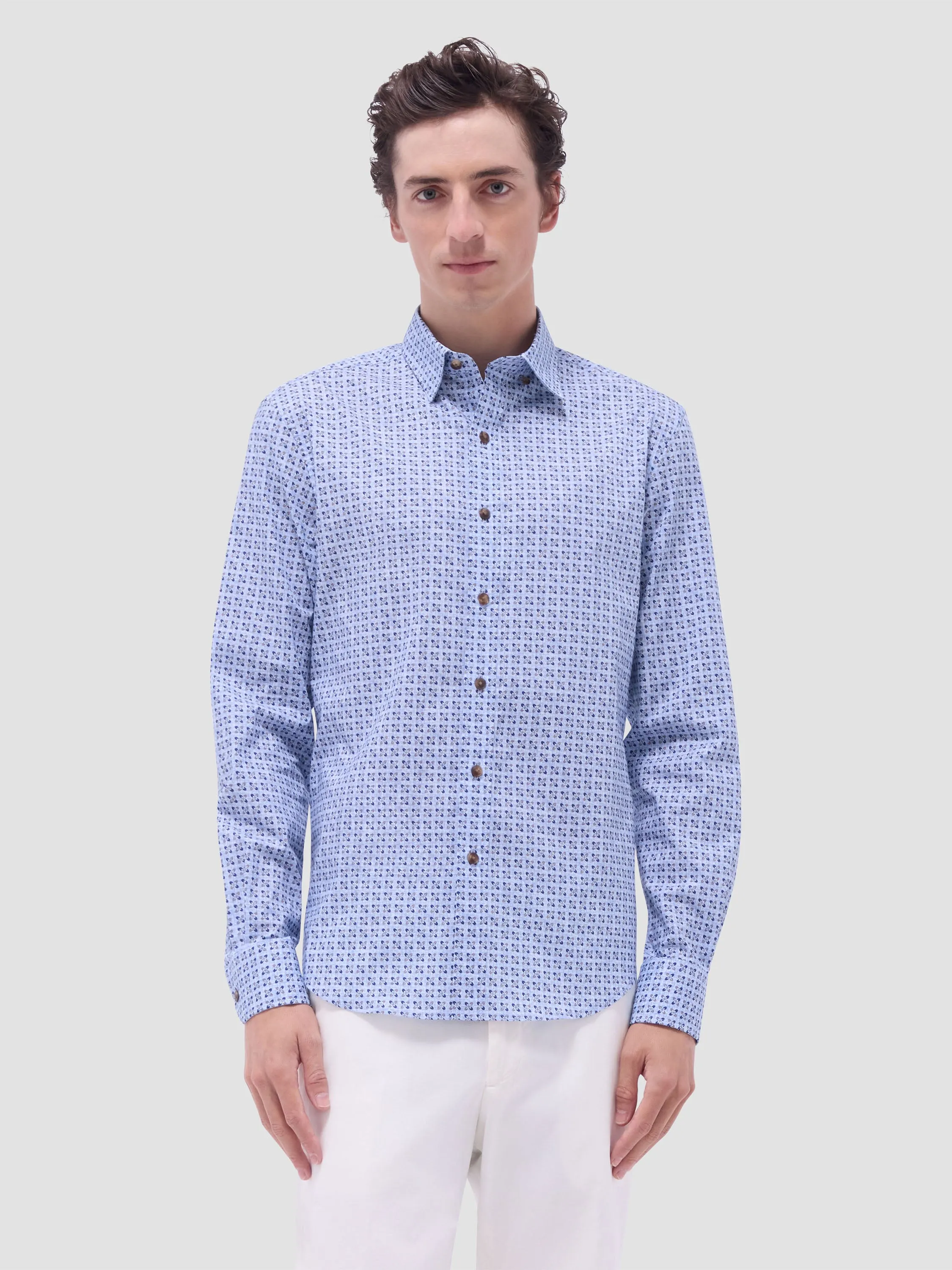 QuickDryDesign Bugatchi Karl Comfort Stretch Long-Sleeve Shirt - Cobalt