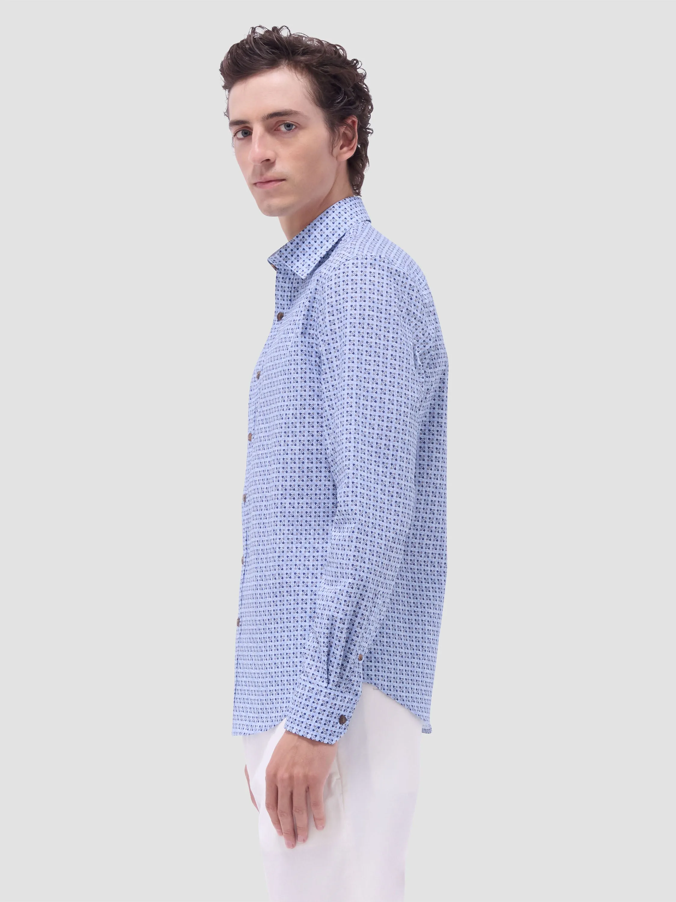 Bugatchi Karl Comfort Stretch Long-Sleeve Shirt - Cobalt Simple Layering AntiStatic Lining