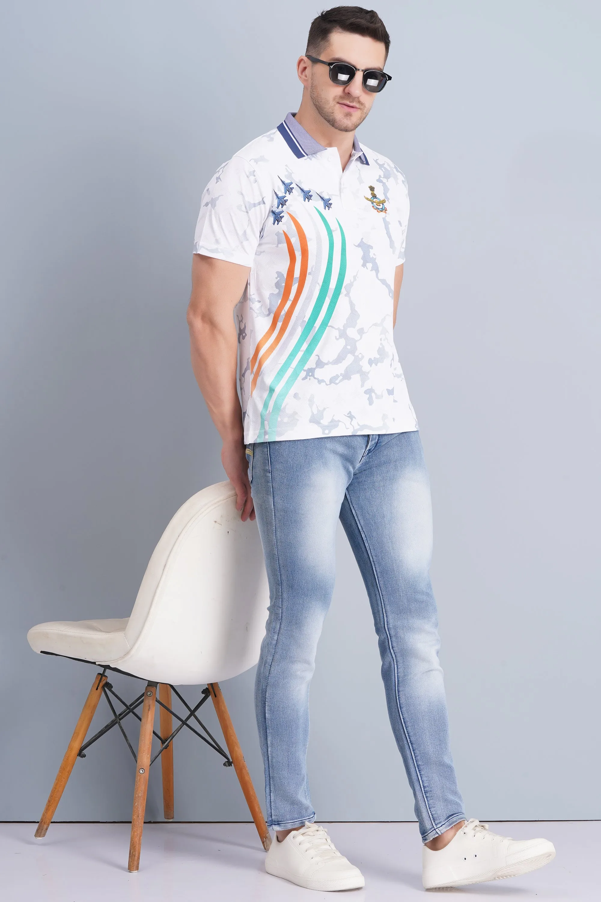 Polo Collar Athletic Fit Men's AF Logo Polo T Shirt White