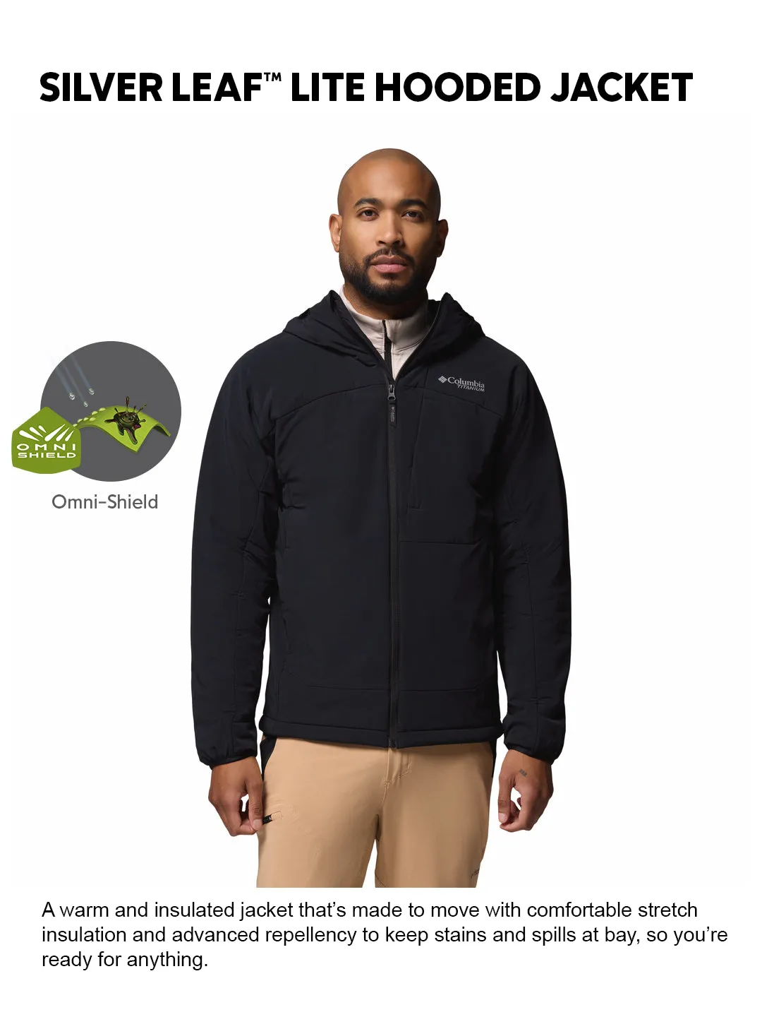 Columbia Men Black OmniShield Silver Leaf Lite Down Jacket Protective Outerwear