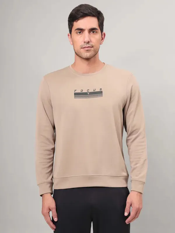 Light Color Comfy Layer Men Printed Slim Fit Crew Neck Sweatshirt with ELASTO PLUS
