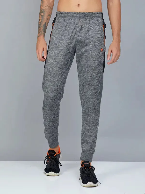 Anti RideUpSilhouette Vented Leg Openings Men Melange Slim Fit Trackpants with TECHNO DRY