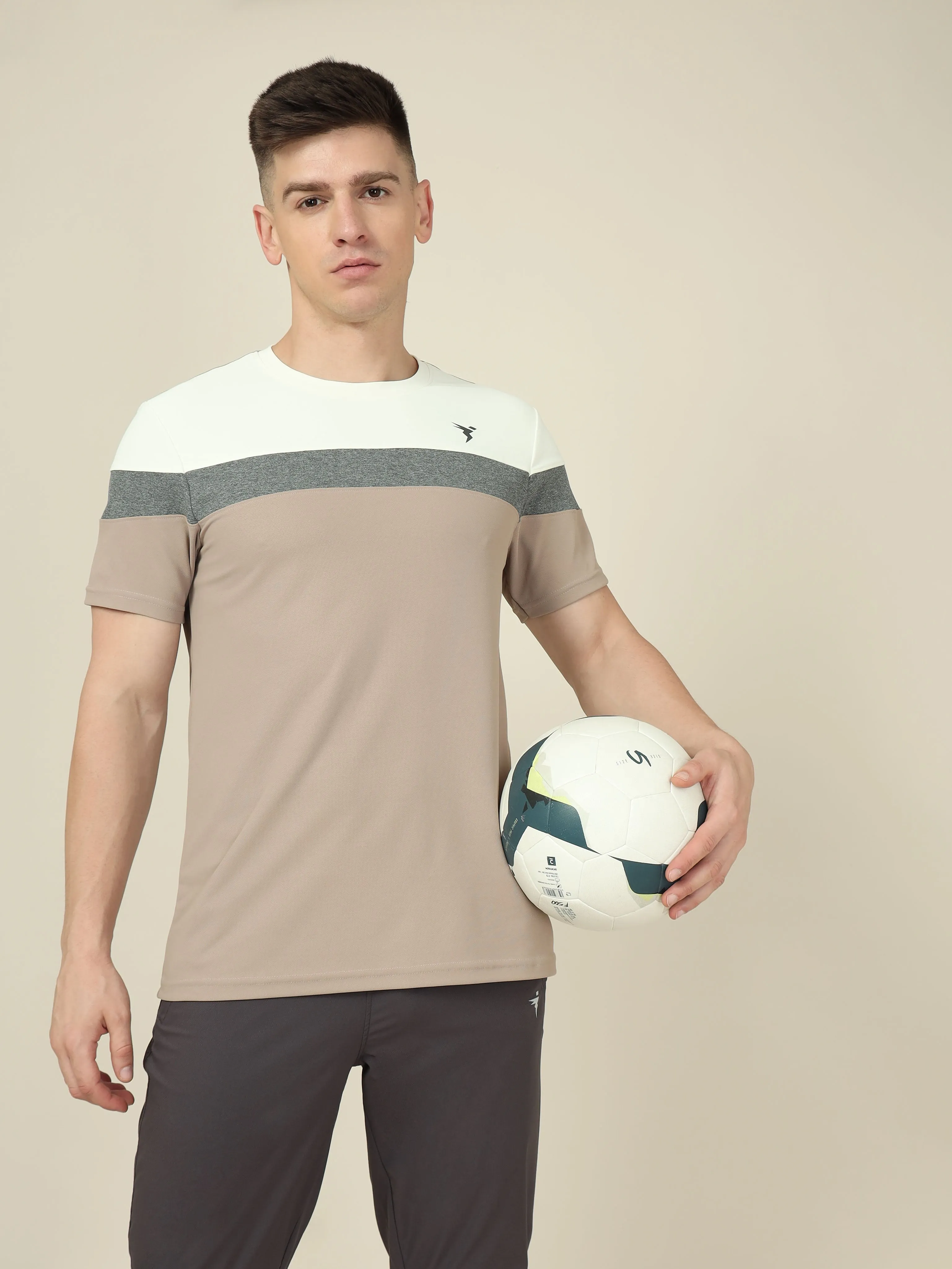 Men Colorblock Slim Fit Crew Neck T-shirt with MATPIQ Flexible Ribbed Cuffs UPF Rated Fabric
