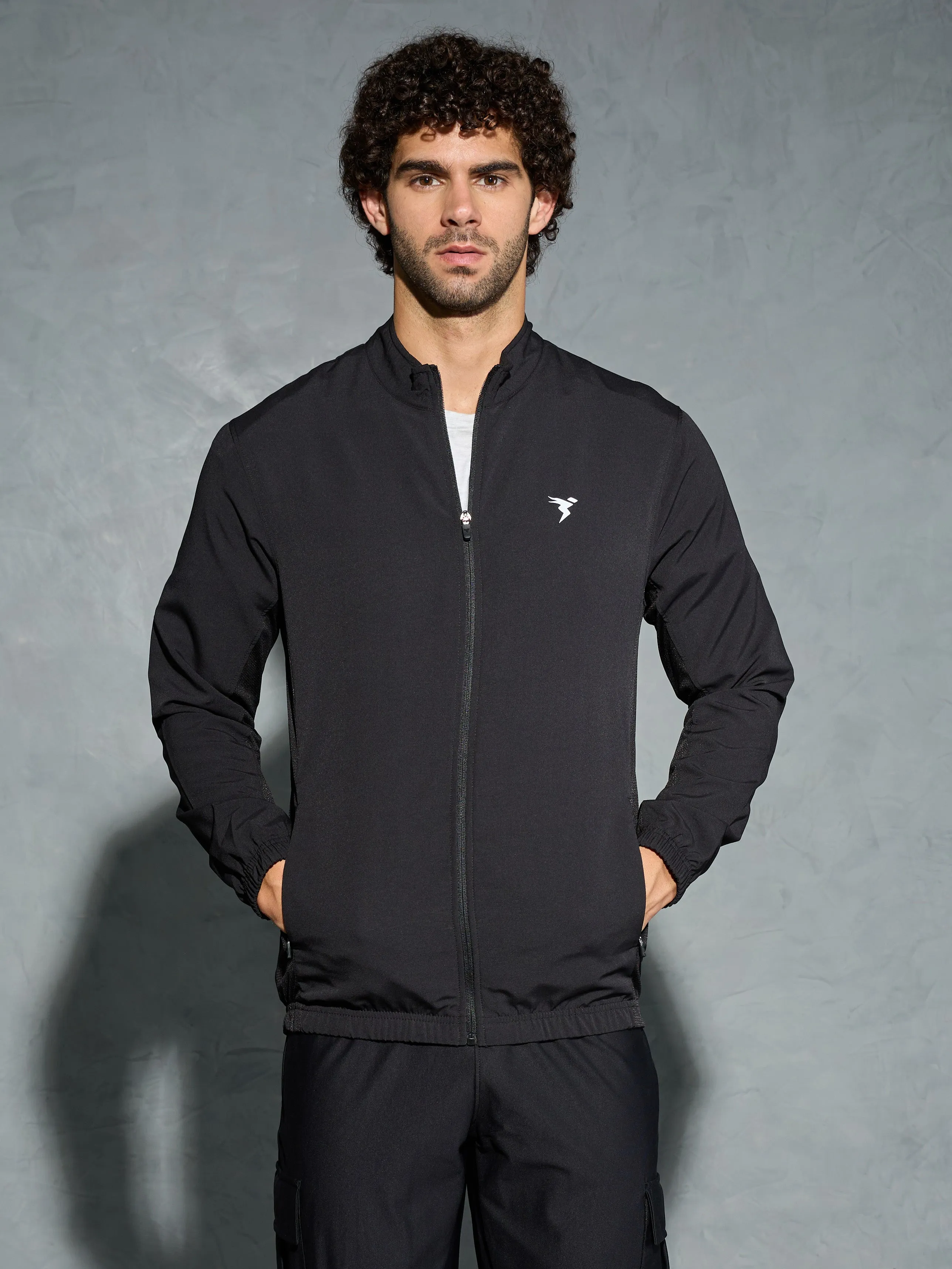 Men Solid Slim Fit Mock Neck Jacket with TECHNOLITE Harbor Style
