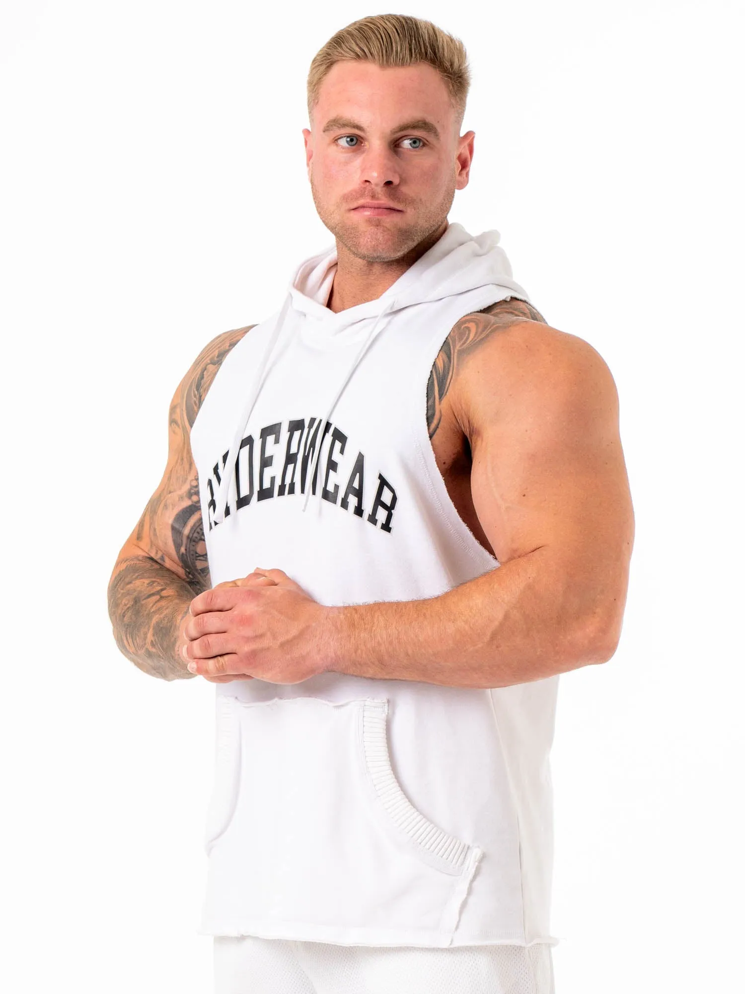 product rating ring accents Collegiate Sleeveless Hoodie - White
