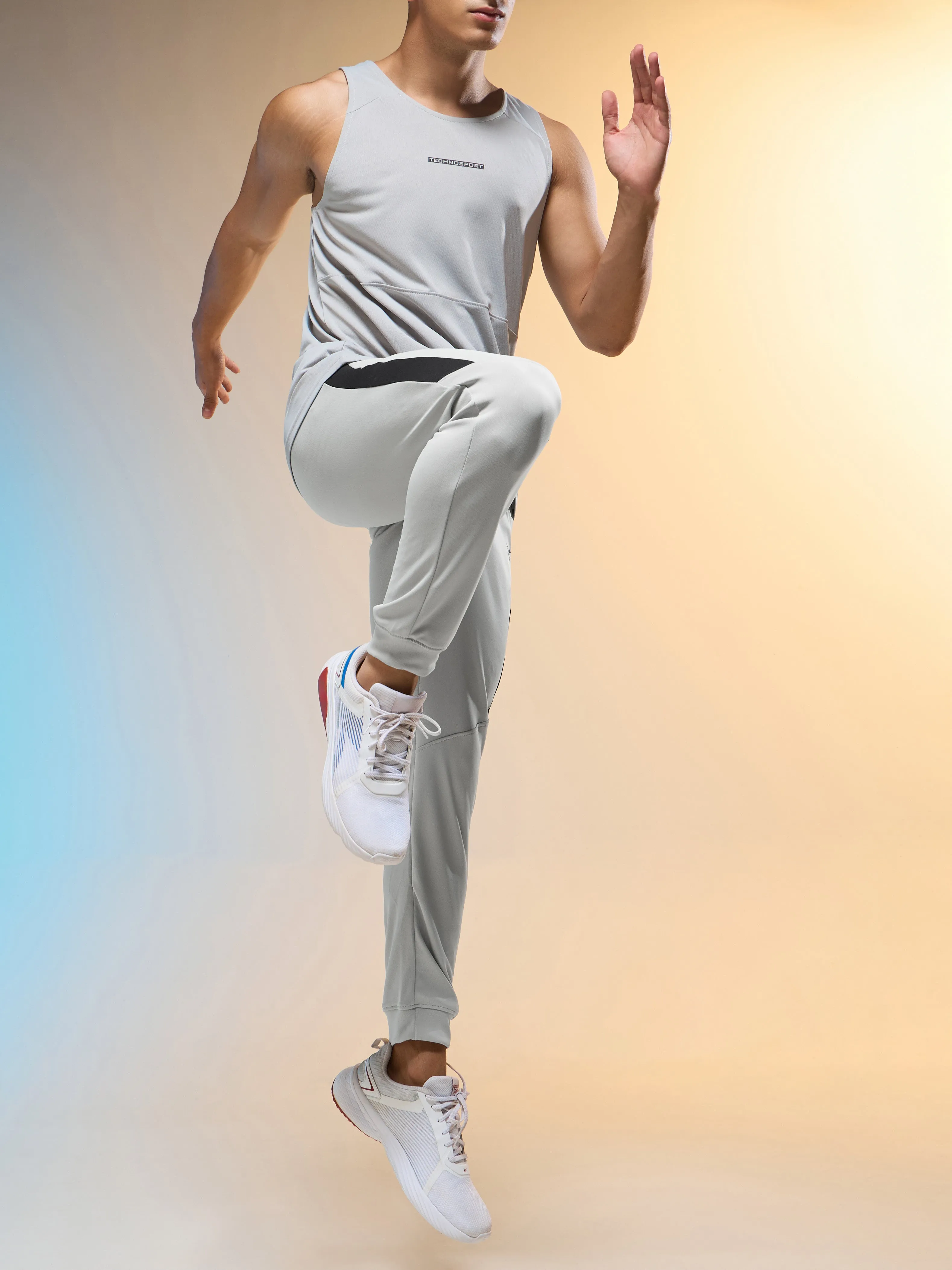 Men Melange Slim Fit Trackpants with TECHNO DRY Flexible Performance