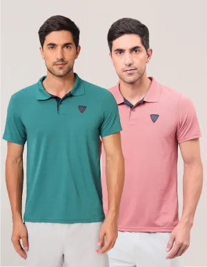 Twill Tape Reinforcement Men Self Design Slim Fit Polo T-shirt with AIRTEX STRIPES (Pack of 2)