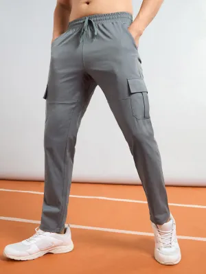 Men Solid Relax Fit Sports Cargo Trackpants with TS FLEXI Workout Active Pants Comfort Stretch Pants