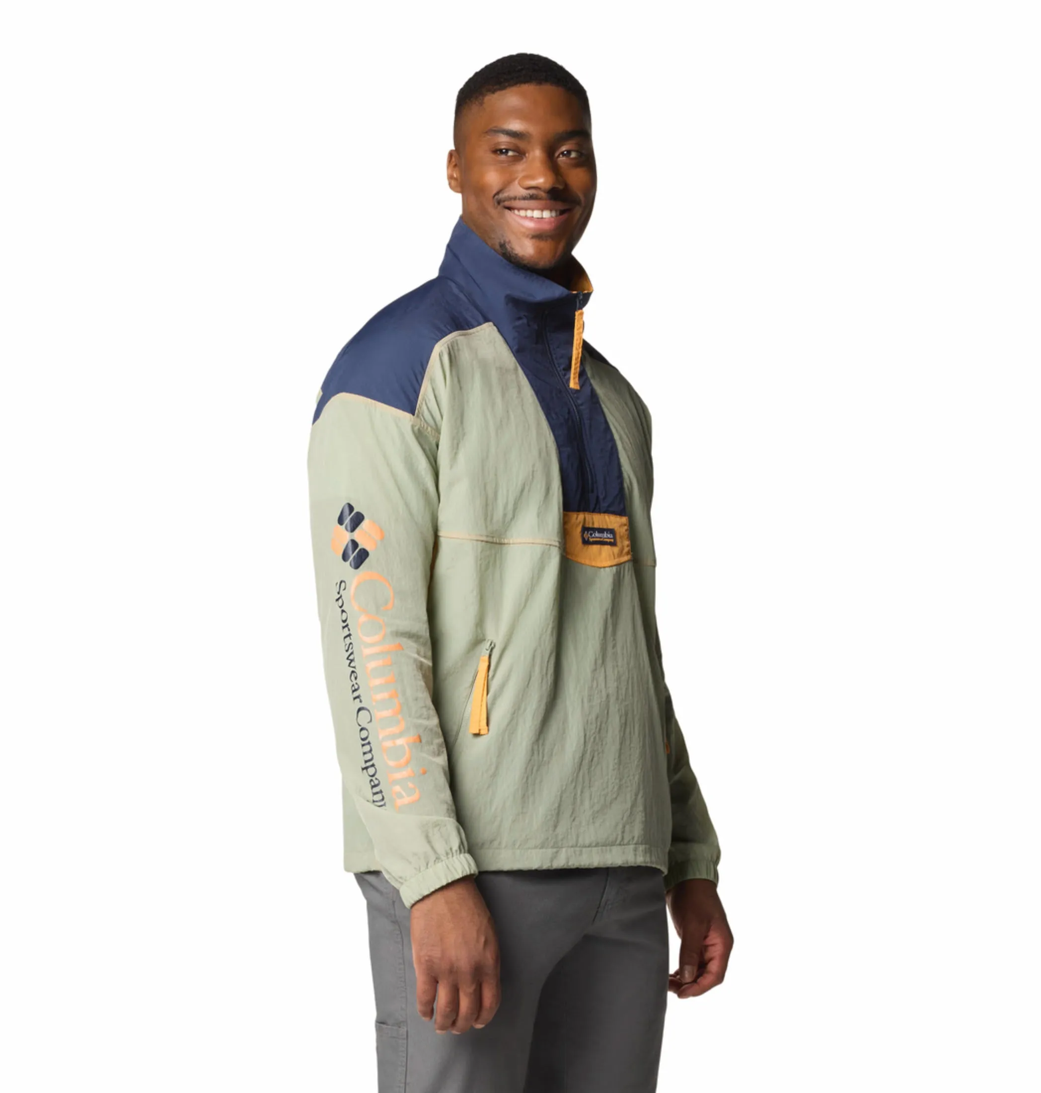 Columbia Men Green Riptide II Retro Windbreaker Anorak Thrive