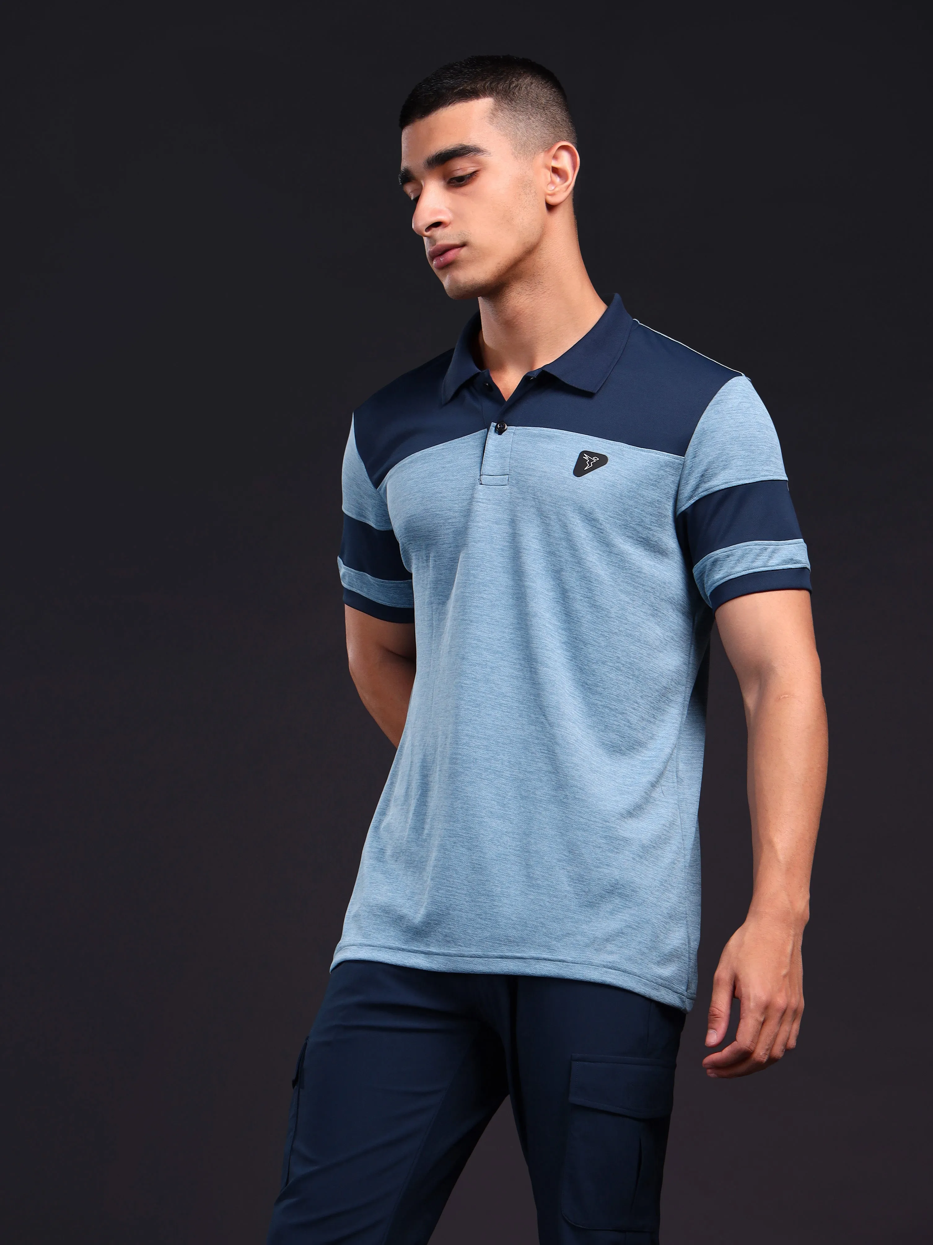 Timeless Appeal Men Melange Slim Fit Polo T-shirt with DOUBLE COOL
