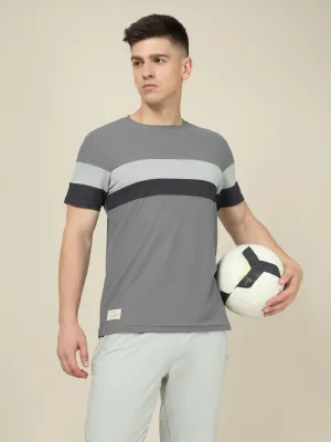 Men Colorblock Slim Fit Crew Neck T-shirt with MATPIQ BreathableFabric Pastel color