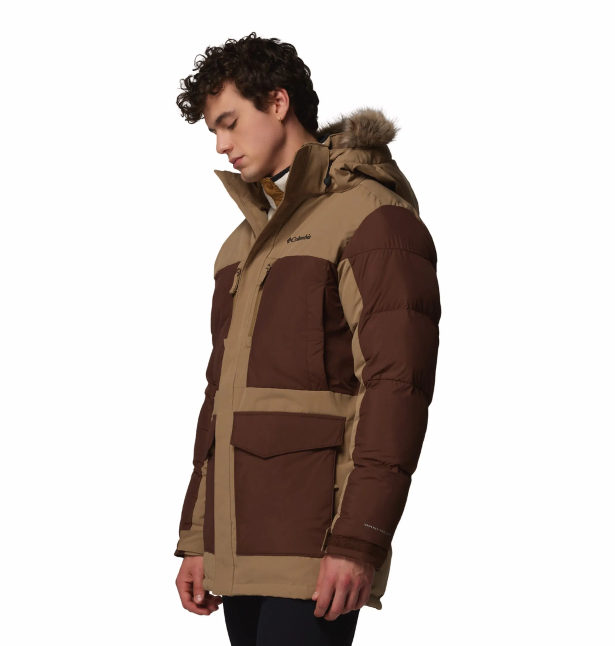 Columbia Men Brown OmniHeat Infinity Marquam Peak Fusion II Parka Jacket Compression Panels