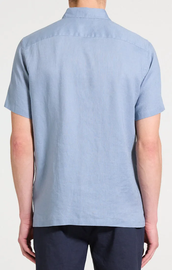 Theory Irving Short Sleeve Shirt in Relaxed Linen - Rainstorm Noble Core