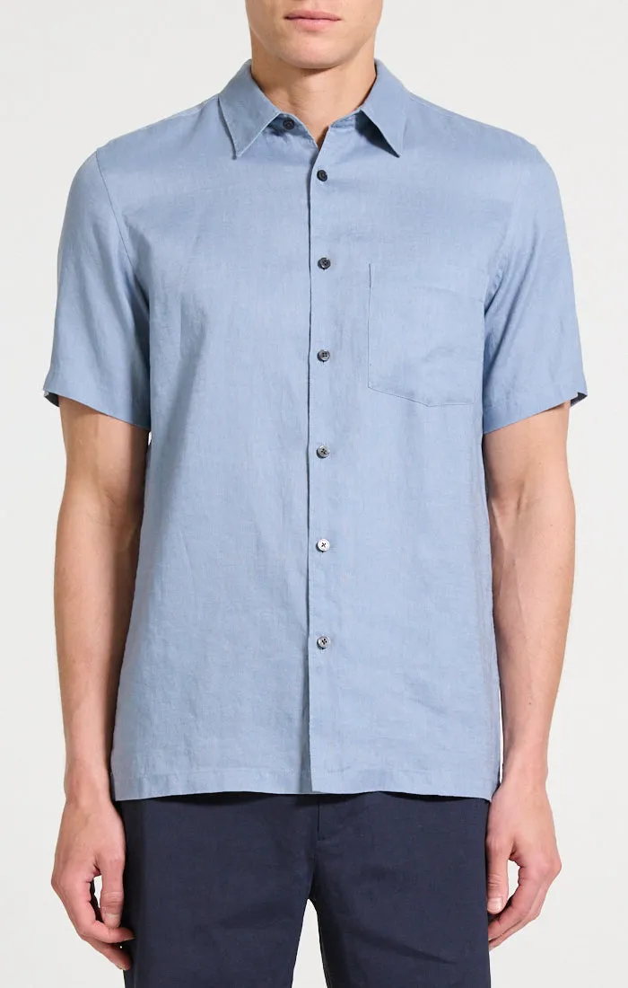 AntiPillingCloth Theory Irving Short Sleeve Shirt in Relaxed Linen - Rainstorm