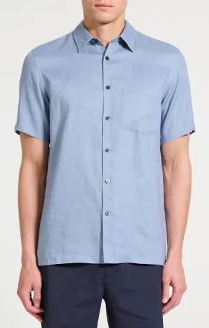 New Yorker Run Glow Theory Irving Short Sleeve Shirt in Relaxed Linen - Rainstorm