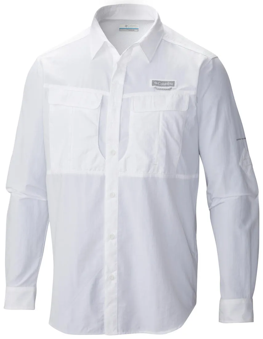 Columbia Men White Cascades Explorer Long Sleeve Shirt (Sun Protection) King Mode MatteFinishTexture