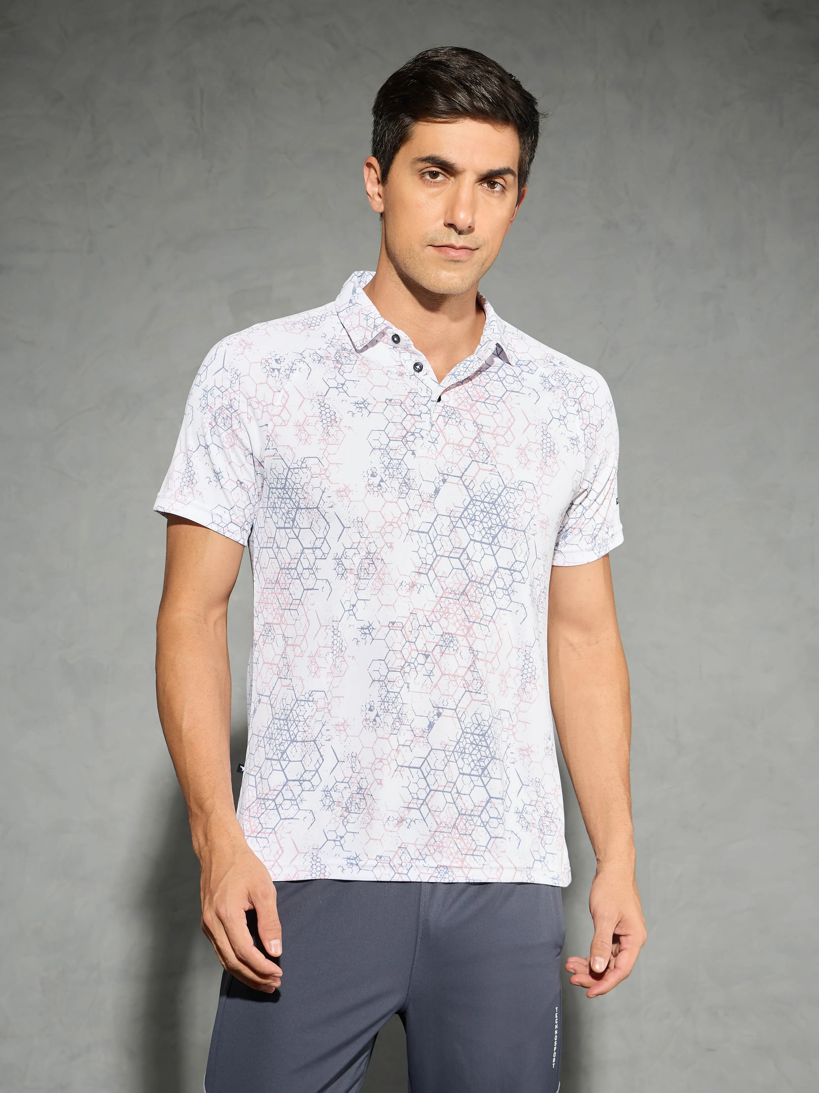 Pure Fit Men Printed Slim Fit Polo T-shirt with TECHNOCOOL 