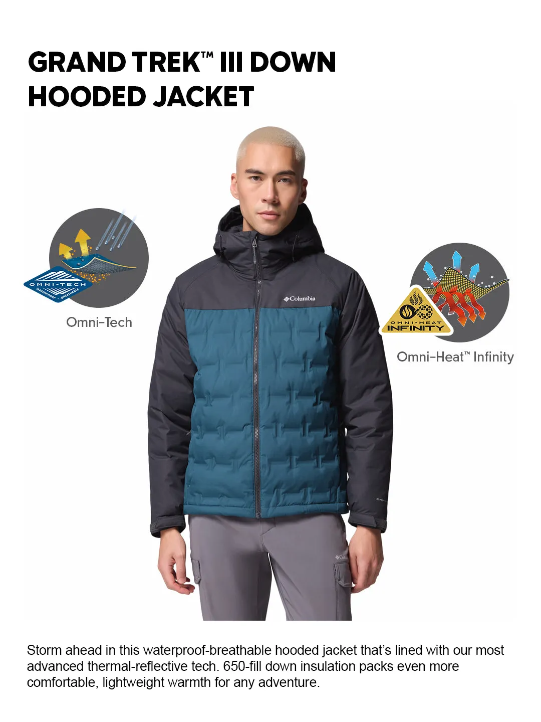 window - shopping Minimalist Style Columbia Men Teal HEAT SEAL Grand Trek III Down Jacket