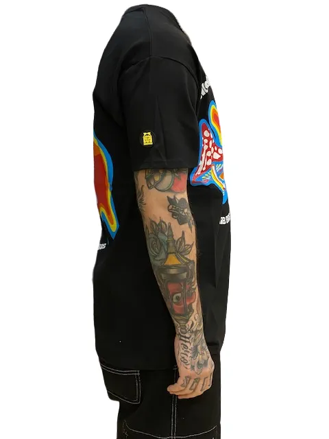 Sport Performance Fit Breathable Design Mushroom T-shirt da uomo manica corta in cotone 12035-01 nero