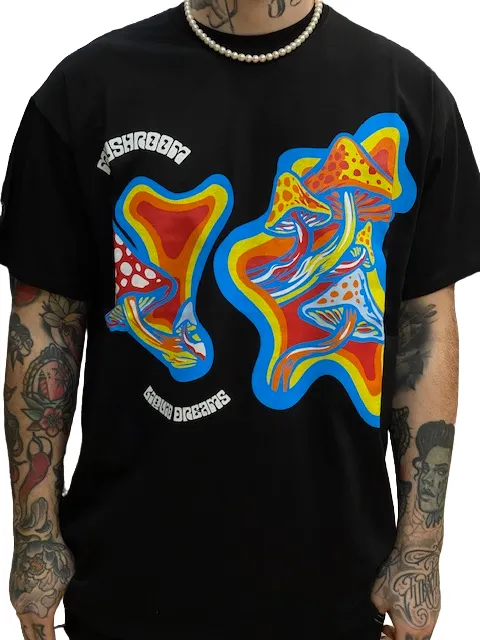 Mushroom T-shirt da uomo manica corta in cotone 12035-01 nero No Shrink Technology