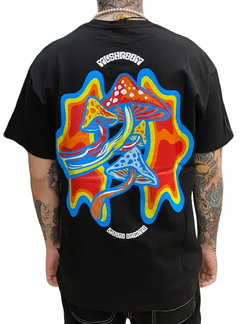 Mushroom T-shirt da uomo manica corta in cotone 12035-01 nero Double Stitched Seams