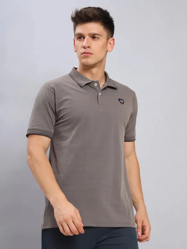Workout Friendly Layered Hem Reinforcement Men Solid Slim Fit Polo T-shirt with ELASTO PLUS