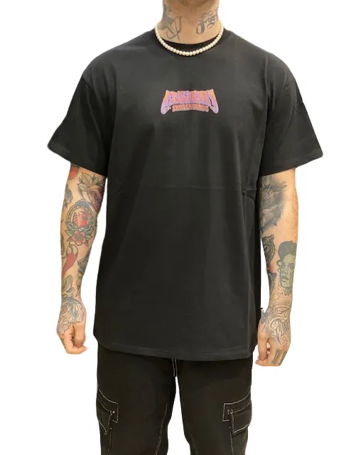 Mushroom T-shirt da uomo manica corta in cotone 12036-01 nero Sustainable Dye Process OversizedSilhouette