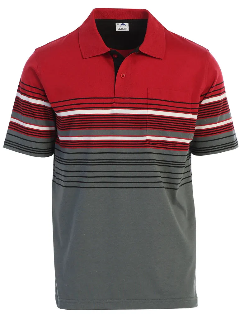 Comfortable Choice Mens Striped Polo Shirt With Pocket - Yarn Dye