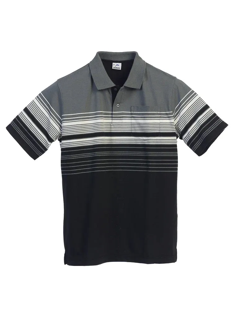 Flexible Layer Mens Striped Polo Shirt With Pocket - Yarn Dye