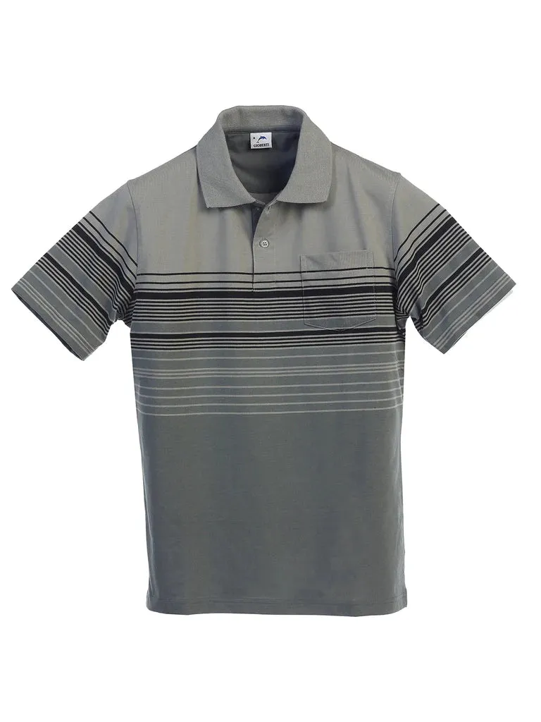 Functional Style TemperatureRegulating Layer Mens Striped Polo Shirt With Pocket - Yarn Dye