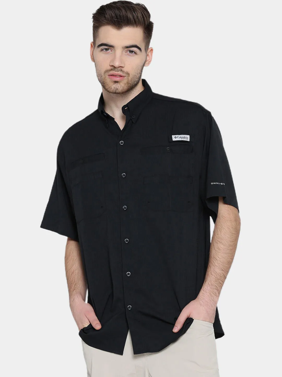 Columbia Men Black Tamiami II SS Shirt (Sun Protection) Cozy Vibe NonRestrictiveFit
