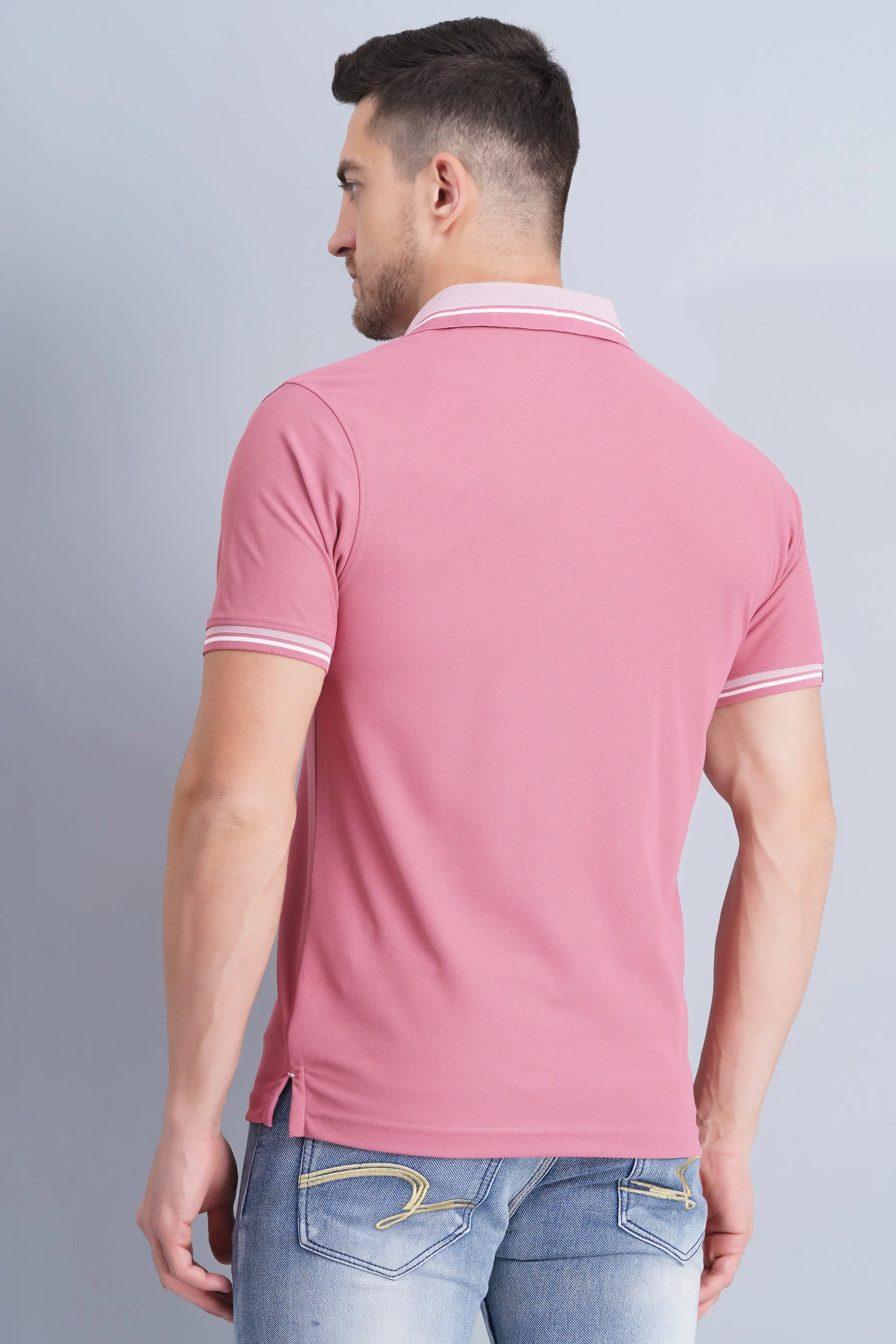 Dressy Casual Soft Texture Men's Polo T Shirt Heather Rose