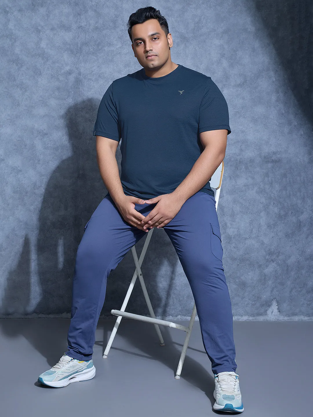 Men Plus Size Solid Slim Fit Crew Neck T-shirt with DOUBLE COOL Temperature Control Fabric Comfy Stretch Wear