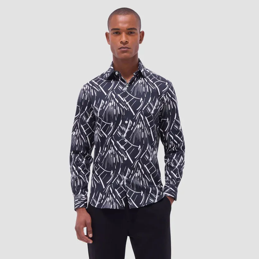 Bugatchi Axel Abstract Long-Sleeve Shirt - Black WrinkleResistantClothing