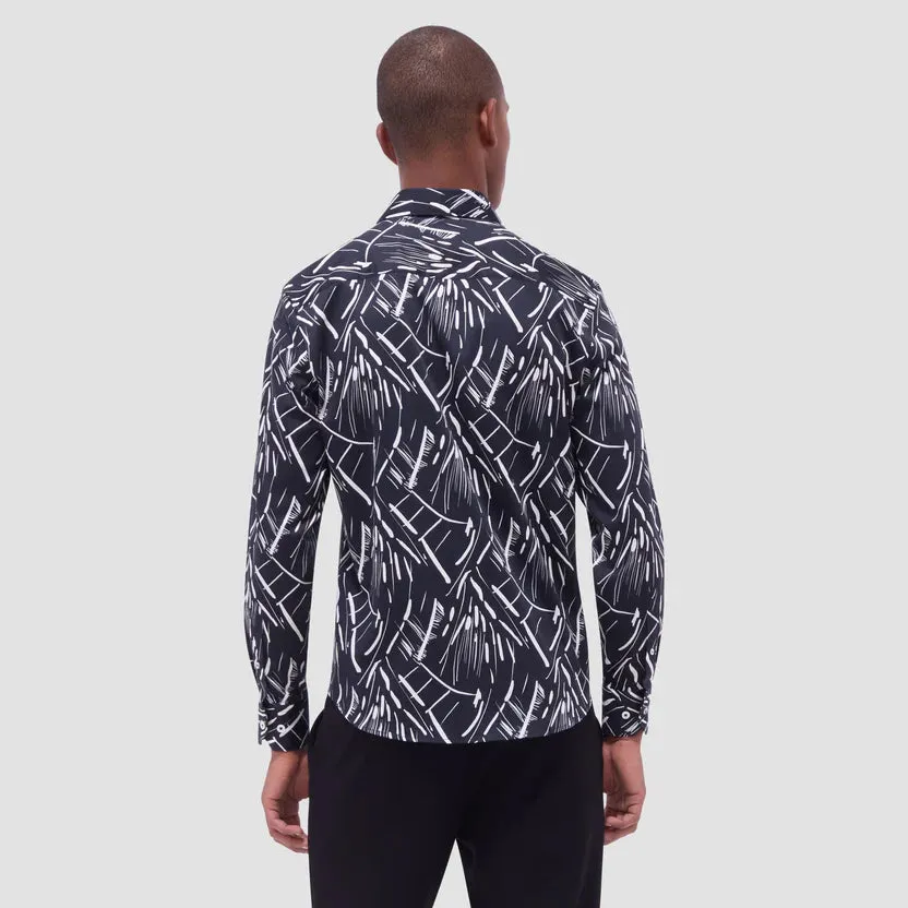 Road Soul Garden Ease Bugatchi Axel Abstract Long-Sleeve Shirt - Black