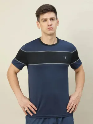 Men Colorblock Slim Fit Crew Neck T-shirt with TECHNO COOL  Layered Collar Structure Polka Dot Pattern