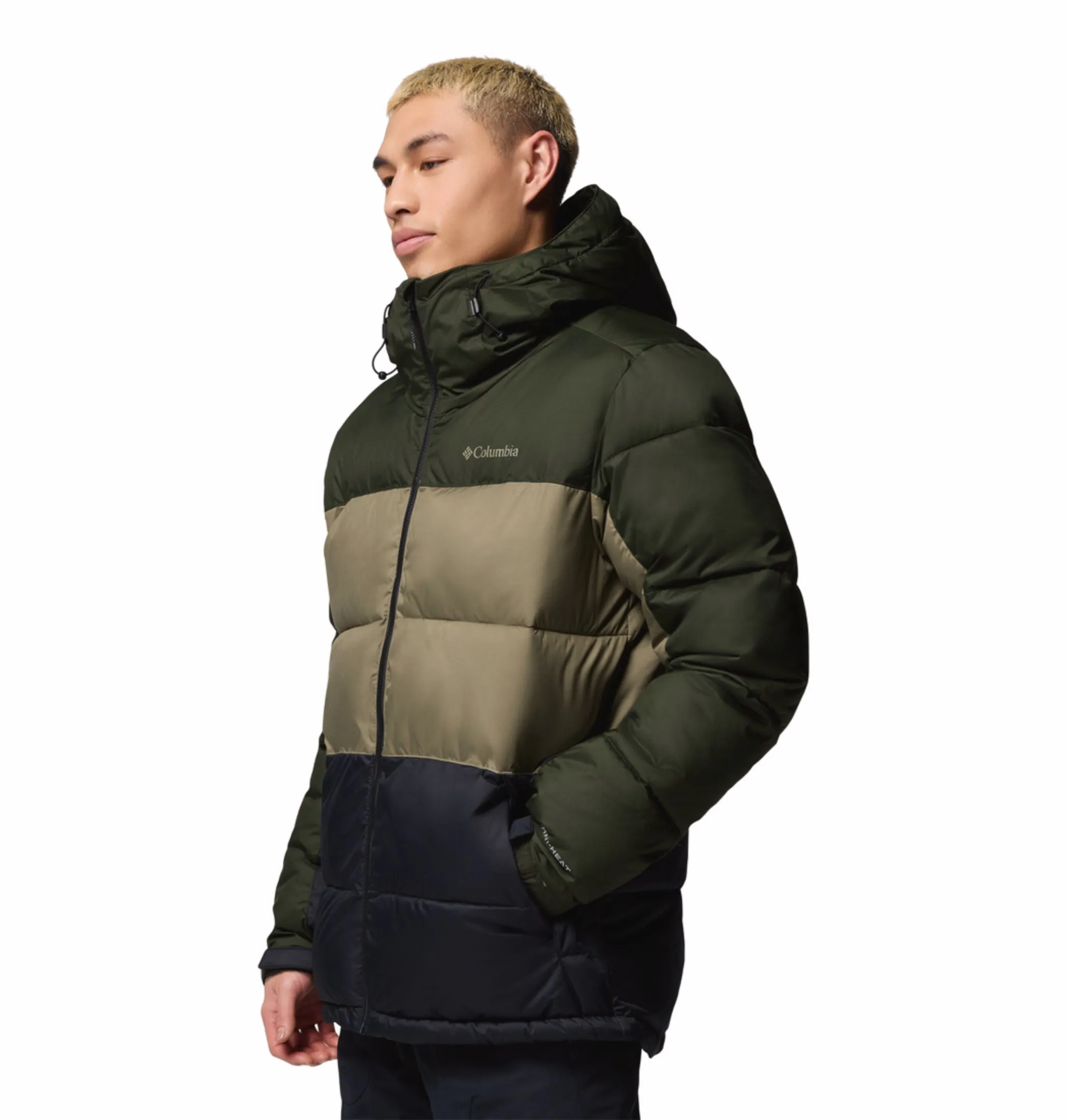Non Chafing Edges Columbia Men Green OmniHeat Reflective Slope Style Down Jacket